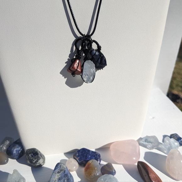 💎SOLD💎Sodalite Crystals Necklace Wire Wrap Red Jasper 🔮 - Picture 9 of 12